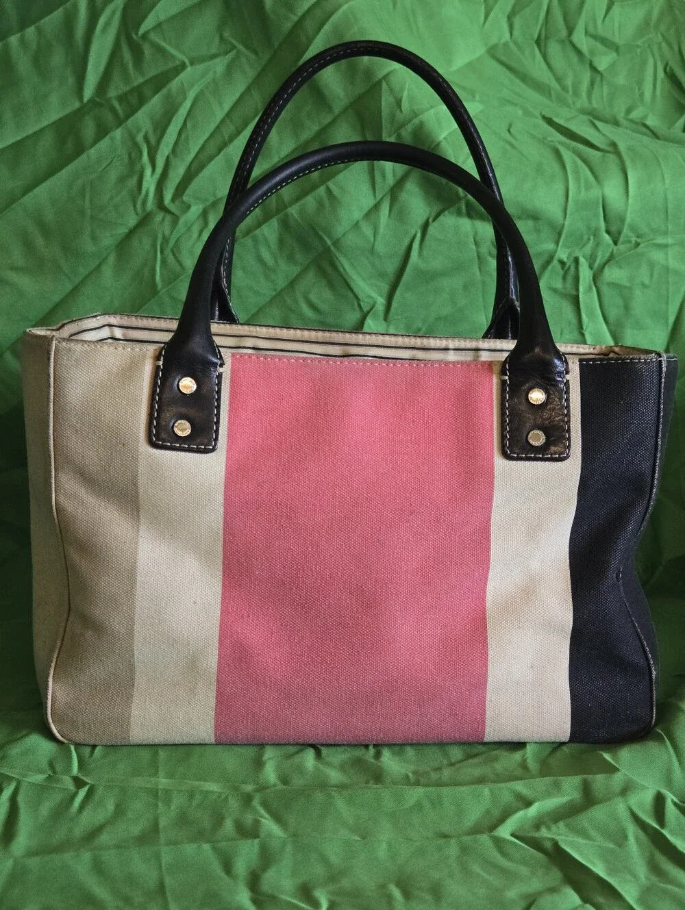 EUC Vintage Kate Spade Y2K Canvas Vertical Cabana Stripe Tote Bag - Rare & HTF